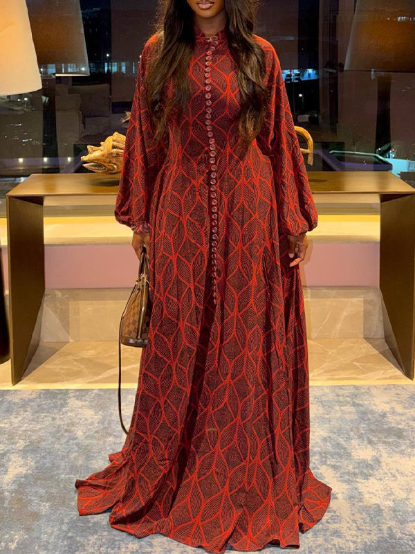 Printed Button-Front Maxi Dress