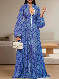 Printed Button-Front Maxi Dress