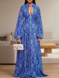 Printed Button-Front Maxi Dress