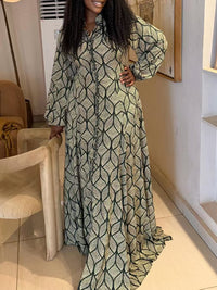 Printed Button-Front Maxi Dress