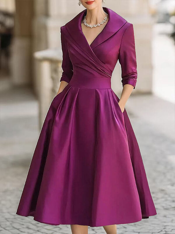 Satin V-Neck Midi Dress