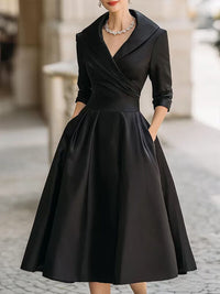 Satin V-Neck Midi Dress