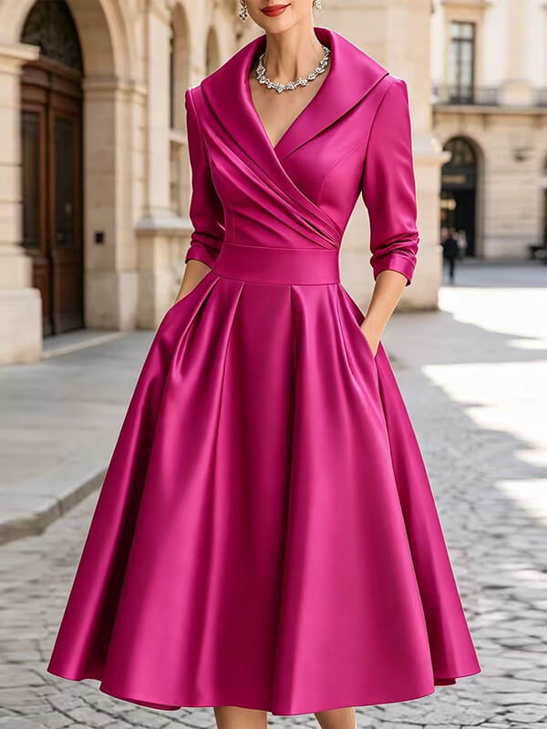 Satin V-Neck Midi Dress