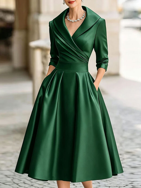 Satin V-Neck Midi Dress
