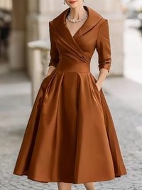 Satin V-Neck Midi Dress