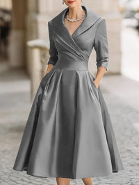 Satin V-Neck Midi Dress