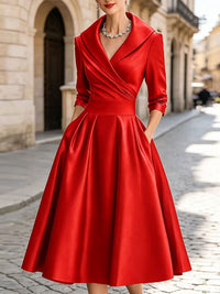 Satin V-Neck Midi Dress