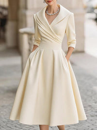 Satin V-Neck Midi Dress