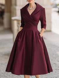Satin V-Neck Midi Dress