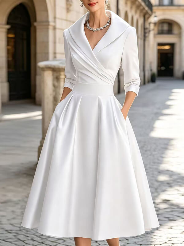 Satin V-Neck Midi Dress