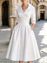 Satin V-Neck Midi Dress