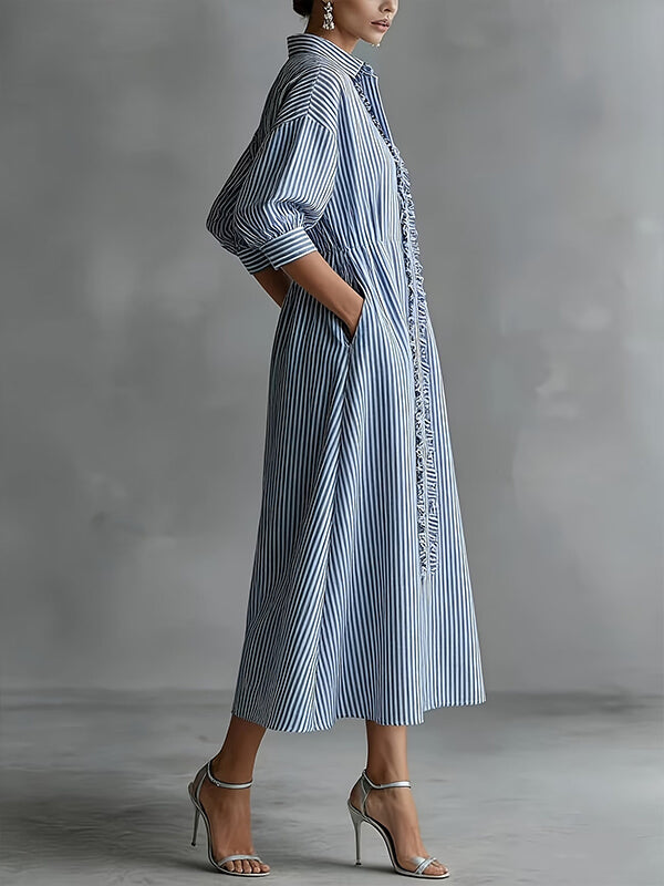 Stripe Frilled Shirt Dress