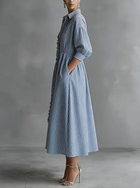 Stripe Frilled Shirt Dress