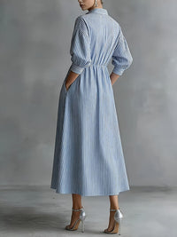 Stripe Frilled Shirt Dress