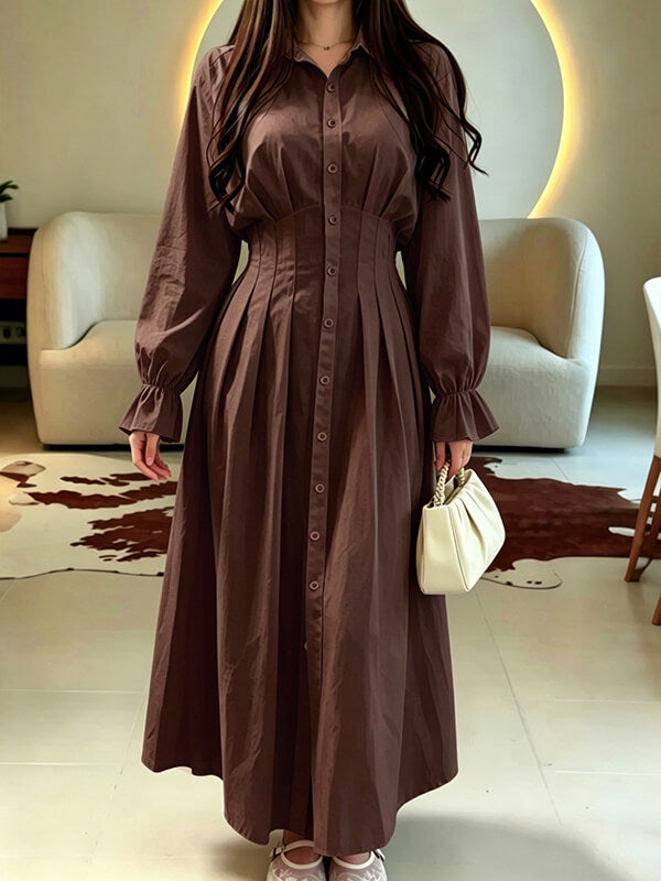 Solid Cinched-Waist Shirt Dress