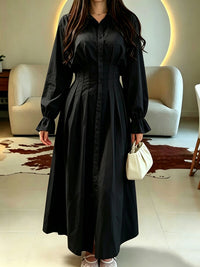 Solid Cinched-Waist Shirt Dress