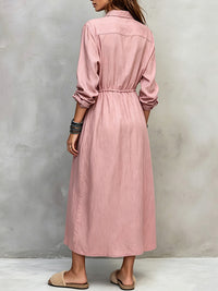 Drawstring Button-Front Shirt Dress