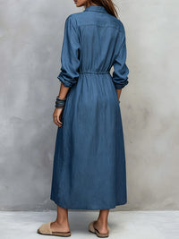 Drawstring Button-Front Shirt Dress