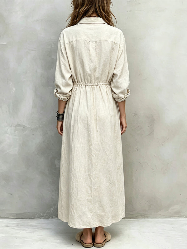 Drawstring Button-Front Shirt Dress