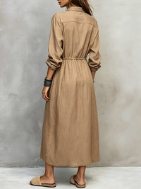 Drawstring Button-Front Shirt Dress