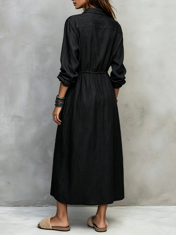 Drawstring Button-Front Shirt Dress