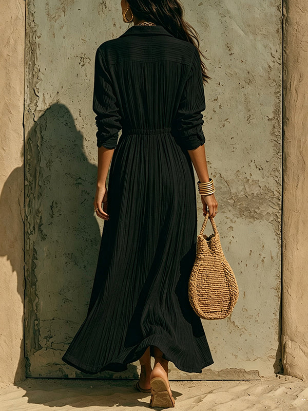 Button-Front Cinched-Waist Shirt Dress