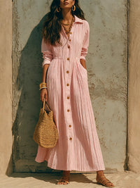 Button-Front Cinched-Waist Shirt Dress
