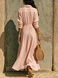 Button-Front Cinched-Waist Shirt Dress