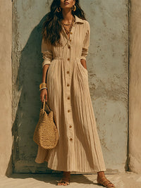 Button-Front Cinched-Waist Shirt Dress