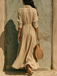 Button-Front Cinched-Waist Shirt Dress