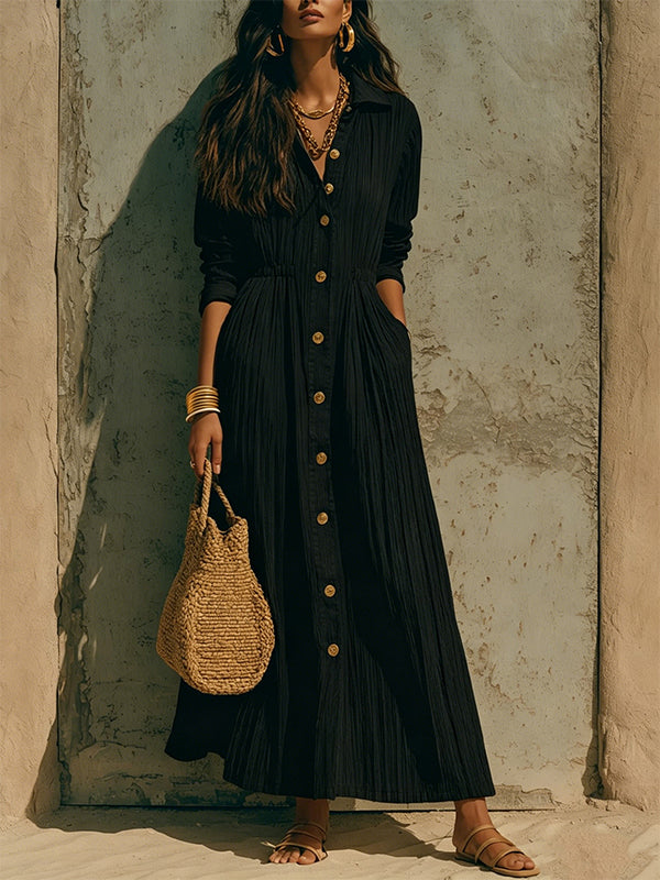 Button-Front Cinched-Waist Shirt Dress