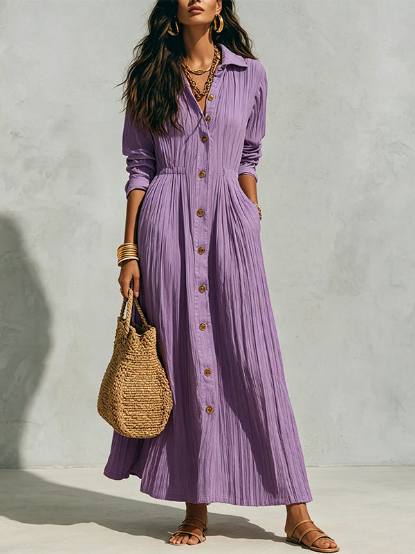 Button-Front Cinched-Waist Shirt Dress