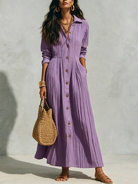 Button-Front Cinched-Waist Shirt Dress