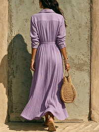 Button-Front Cinched-Waist Shirt Dress