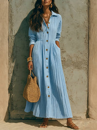 Button-Front Cinched-Waist Shirt Dress