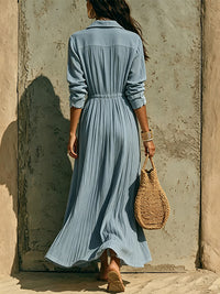 Button-Front Cinched-Waist Shirt Dress