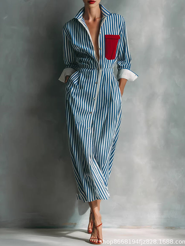 Contrast Stripe Shirt Dress