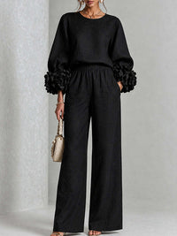 Floral-Sleeve Top & Pants Set