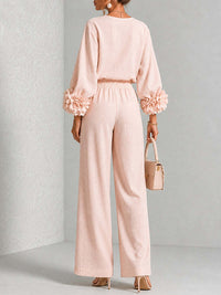 Floral-Sleeve Top & Pants Set
