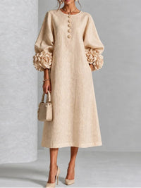 Floral-Sleeve Button-Front Dress