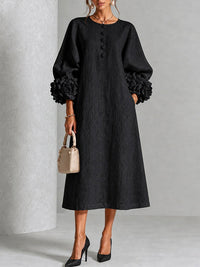 Floral-Sleeve Button-Front Dress