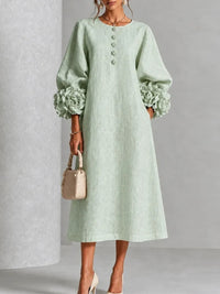 Floral-Sleeve Button-Front Dress