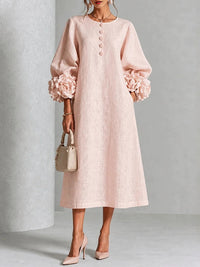 Floral-Sleeve Button-Front Dress