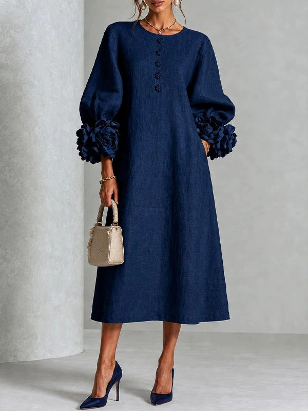 Floral-Sleeve Button-Front Dress