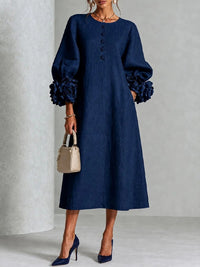 Floral-Sleeve Button-Front Dress