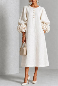 Floral-Sleeve Button-Front Dress