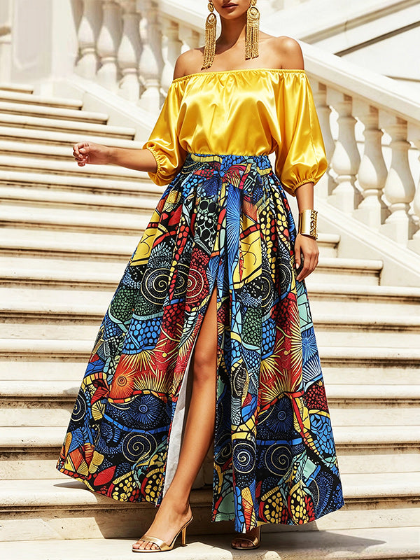 Off-Shoulder Top & Slit Skirt Set