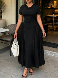 Solid Pleated-Combo Dress