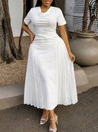 Solid Pleated-Combo Dress