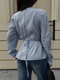 Stripe V-Neck Tied Shirt